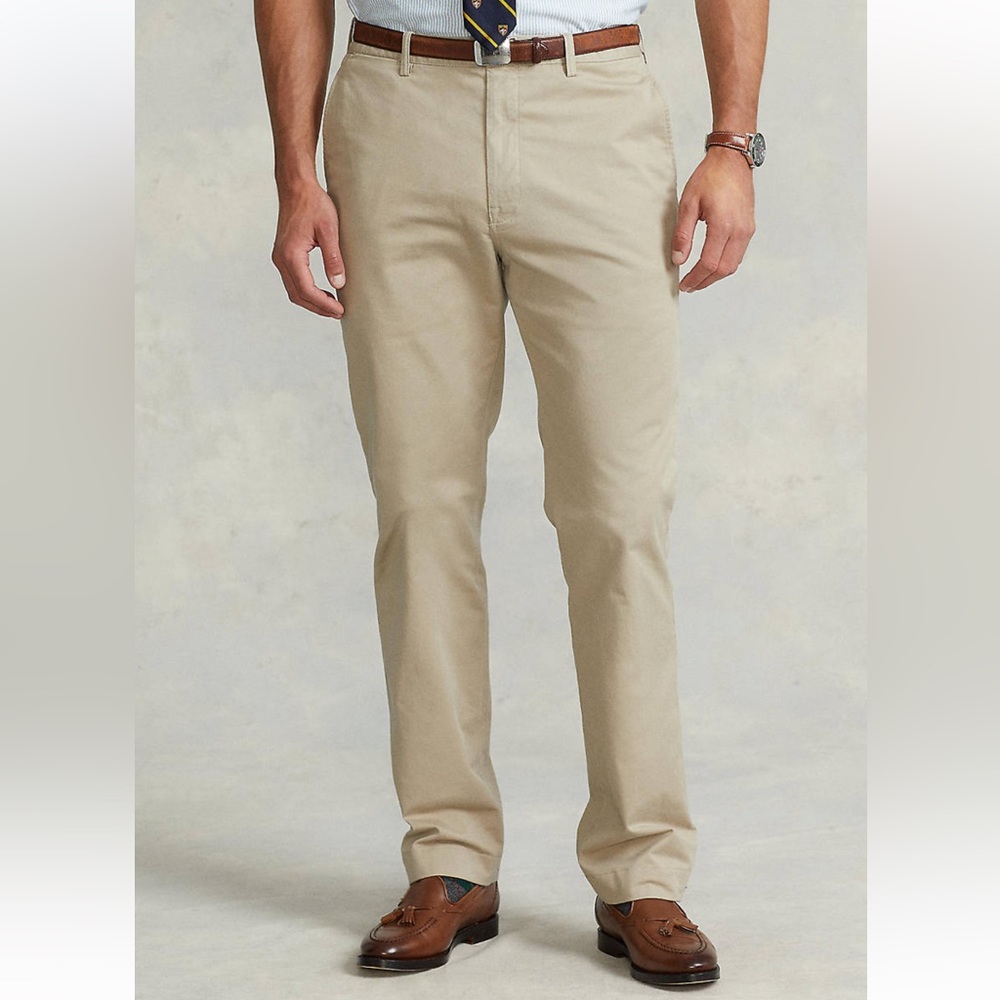 Men’s Polo Ralph Lauren Stretch Classic Fit Flat Front Chinos Khaki Tan 34 x 30